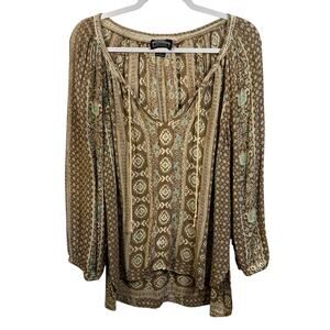 Boho Peasant Tunic Top Womens S Mixed Print Cottagecore Festival Prairie Blouse